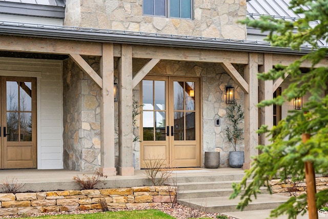 205 W Lazy Acres Ln, Kamas, UT 84036 - view of exterior entry with french doors and stone siding