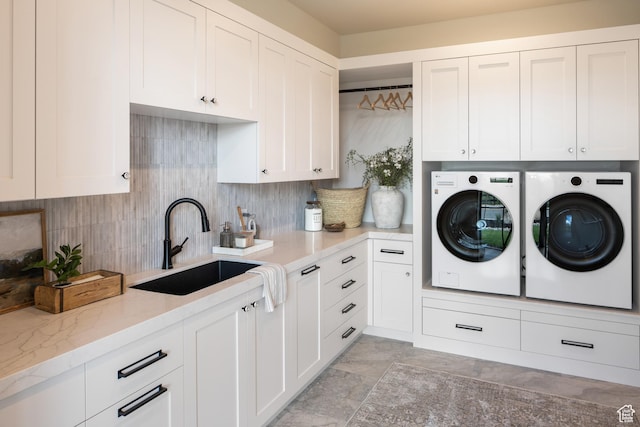 205 W Lazy Acres Ln, Kamas, UT 84036 - laundry room with separate washer and dryer, a sink, and cabinet space