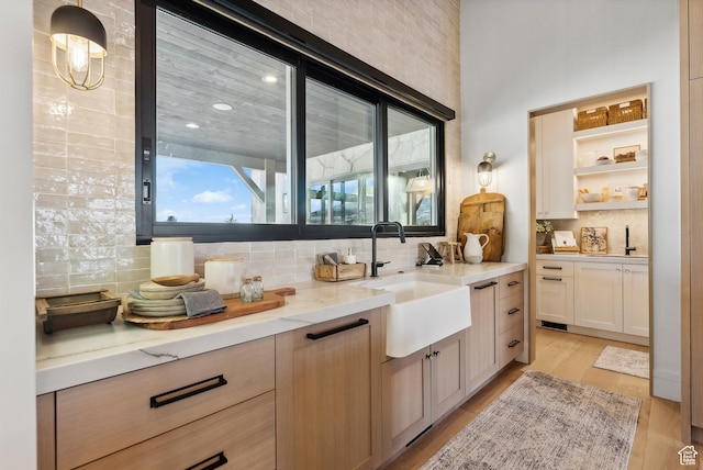 205 W Lazy Acres Ln, Kamas, UT 84036 - bathroom featuring vanity, decorative backsplash, wood finished floors, and recessed lighting