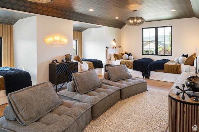 205 W Lazy Acres Ln, Kamas, UT 84036 - living area with recessed lighting, lofted ceiling, and wood finished floors