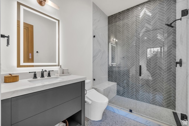 205 W Lazy Acres Ln, Kamas, UT 84036 - bathroom featuring vanity, a shower stall, and toilet
