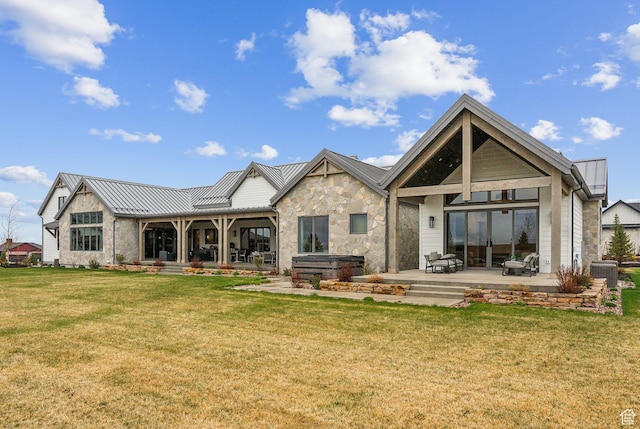 205 W Lazy Acres Ln, Kamas, UT 84036 - back of house featuring a yard, a standing seam roof, metal roof, and a patio area
