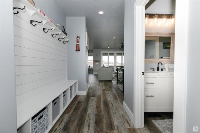 207 E Clubhouse Dr Unit 40, Garden City, UT 84028 - mudroom with dark wood-type flooring, a sink, ceiling fan, recessed lighting, and baseboards