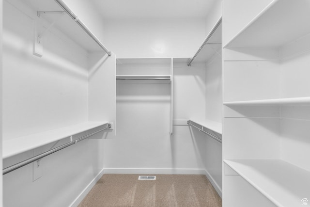 spacious closet with light carpet and visible vents