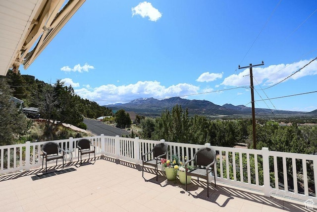 view of patio featuring a mountain view