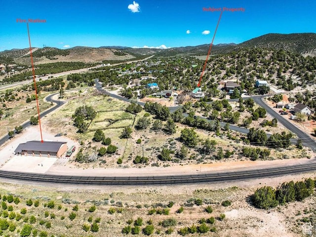 drone / aerial view with a mountain view