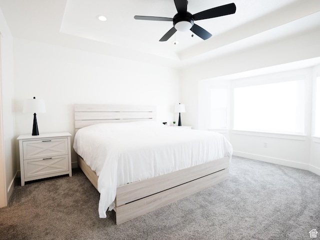 3834 N 2550 W, Farr West, UT 84404 - carpeted bedroom featuring baseboards, recessed lighting, a ceiling fan, and a tray ceiling