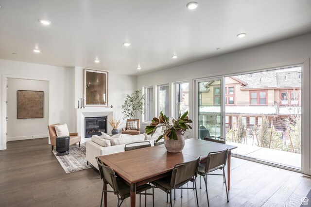 359 N Abajo Peak Loop E Unit A3, Heber City, UT 84032 - dining room with recessed lighting, baseboards, a glass covered fireplace, and wood finished floors