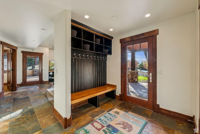 2042 Paddington Dr, Park City, UT 84060 - mudroom with baseboards, recessed lighting, and stone tile floors