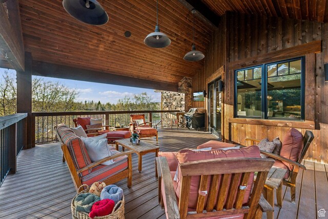 2042 Paddington Dr, Park City, UT 84060 - wooden terrace with an outdoor living space and grilling area