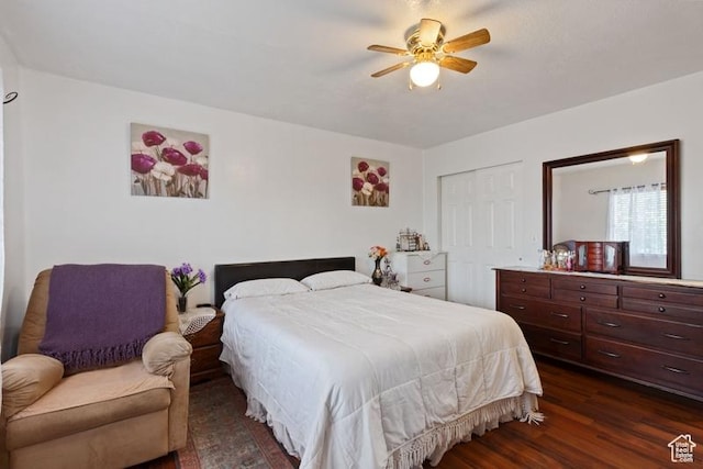 3184 W 5025 S, Roy, UT 84067 - bedroom featuring a closet, ceiling fan, and dark wood-type flooring