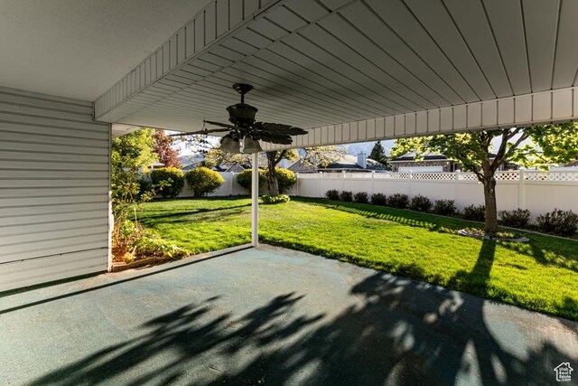 954 E 5650 S, South Ogden, UT 84405 - view of patio / terrace featuring a ceiling fan and fence