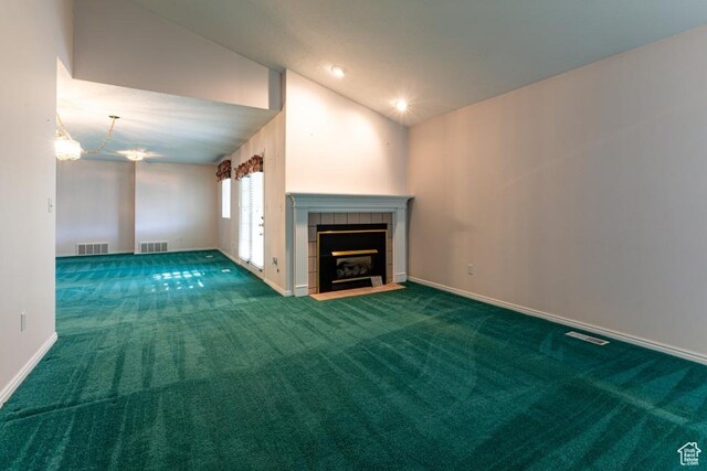 954 E 5650 S, South Ogden, UT 84405 - unfurnished living room with baseboards, visible vents, carpet, and a tile fireplace