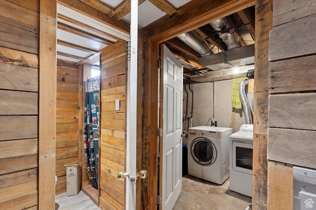 968 Bel Mar Dr, Ogden, UT 84403 - laundry area with wooden walls, laundry area, and washer and dryer