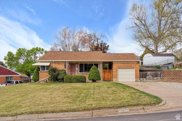 968 Bel Mar Dr, Ogden, UT 84403 - ranch-style home featuring fence, an attached garage, a front lawn, brick siding, and concrete driveway