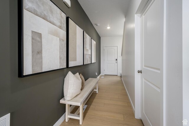 141 N Gallery St, Saratoga Springs, UT 84045 - hallway featuring light wood-style floors, baseboards, and recessed lighting