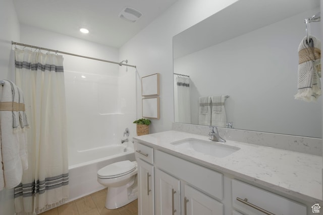141 N Gallery St, Saratoga Springs, UT 84045 - full bath with vanity, visible vents, toilet, shower / bathtub combination with curtain, and recessed lighting