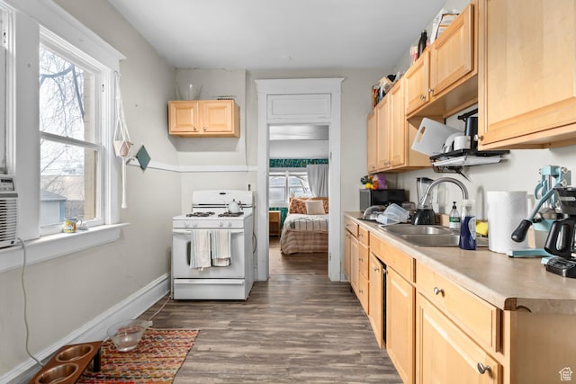 1470 S Edison St, Salt Lake City, UT 84115 - kitchen featuring a sink, light brown cabinetry, gas range gas stove, and dark wood finished floors
