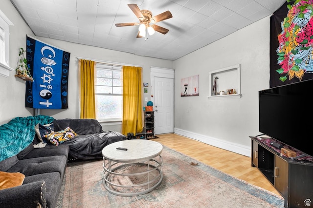 1470 S Edison St, Salt Lake City, UT 84115 - living area featuring baseboards, ceiling fan, and wood finished floors