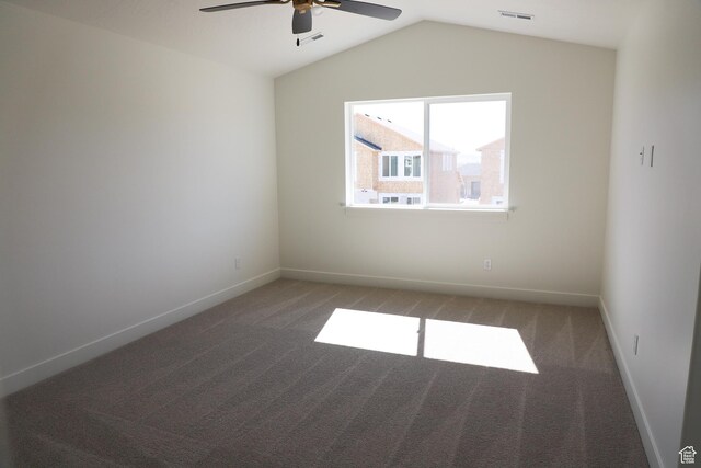 3743 N Janie St Unit 1010, Eagle Mountain, UT 84005 - unfurnished room featuring ceiling fan, carpet floors, baseboards, lofted ceiling, and visible vents