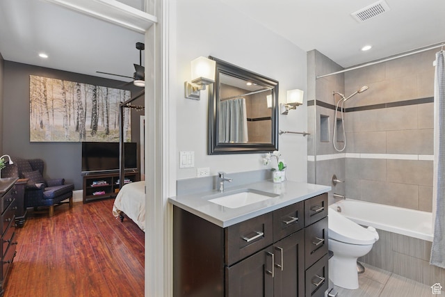 775 E Simpson Ave, Salt Lake City, UT 84106 - full bath featuring ceiling fan, vanity, toilet, shower / bath combination with curtain, and visible vents