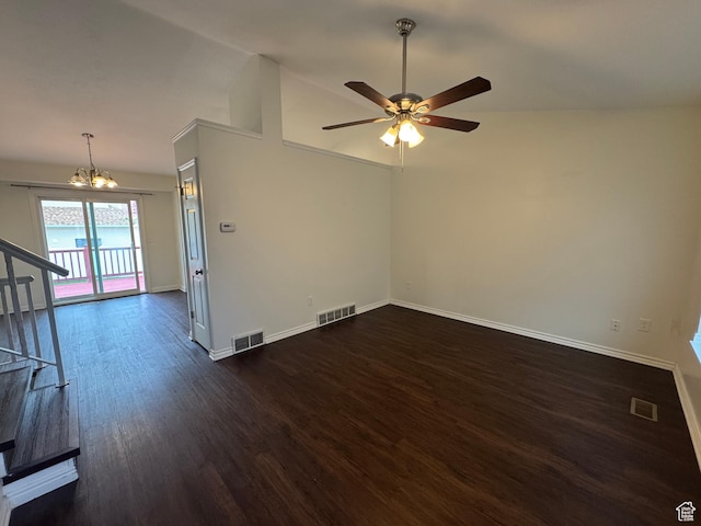 1952 E Sunset Dr, Layton, UT 84040 - unfurnished room with visible vents, dark wood-style floors, and ceiling fan with notable chandelier