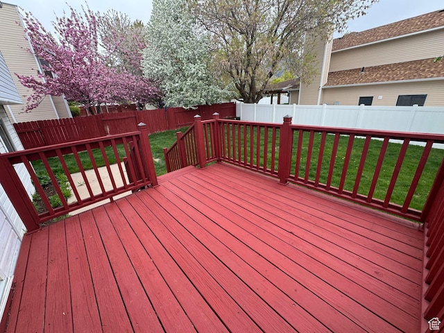 1952 E Sunset Dr, Layton, UT 84040 - wooden deck featuring a lawn and a fenced backyard