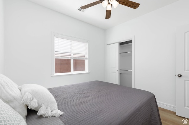 525 N 2480 W, Hurricane, UT 84737 - bedroom featuring visible vents, a closet, wood finished floors, baseboards, and a ceiling fan