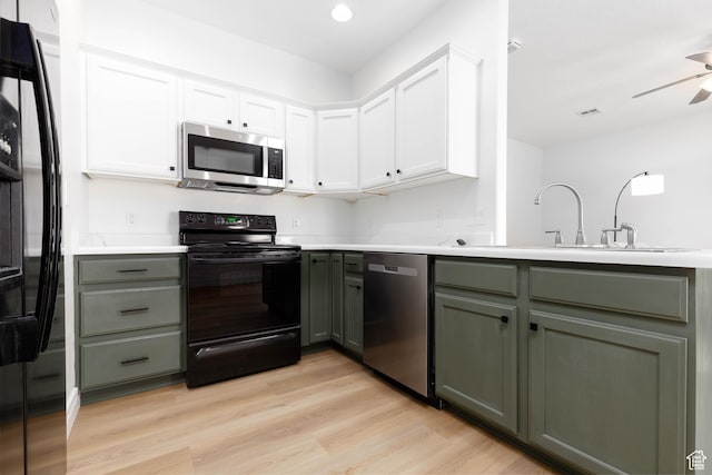 525 N 2480 W, Hurricane, UT 84737 - kitchen featuring a sink, light countertops, white cabinetry, light wood-type flooring, and black appliances
