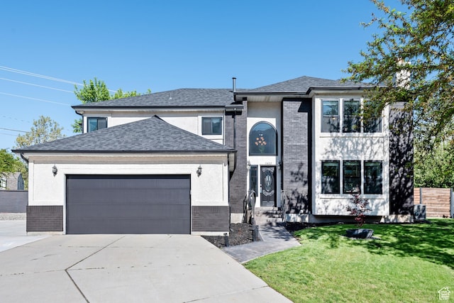 11622 S Worthington Ct E, Sandy, UT 84092 - traditional-style house with a garage, a front lawn, concrete driveway, a shingled roof, and stucco siding