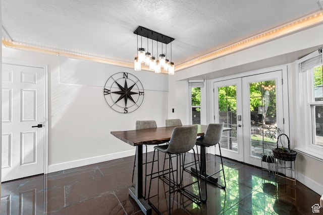 11622 S Worthington Ct E, Sandy, UT 84092 - dining room with baseboards, french doors, and a textured ceiling