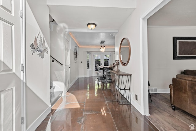 11622 S Worthington Ct E, Sandy, UT 84092 - entryway featuring stairs, french doors, baseboards, and crown molding