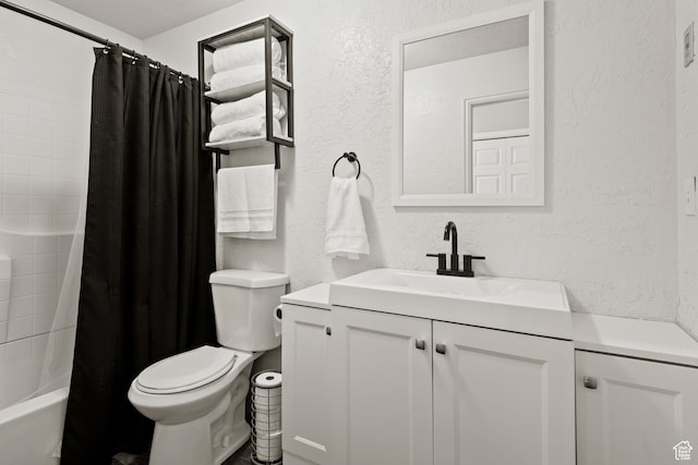 11622 S Worthington Ct E, Sandy, UT 84092 - bathroom featuring vanity, a textured wall, toilet, and shower / tub combo