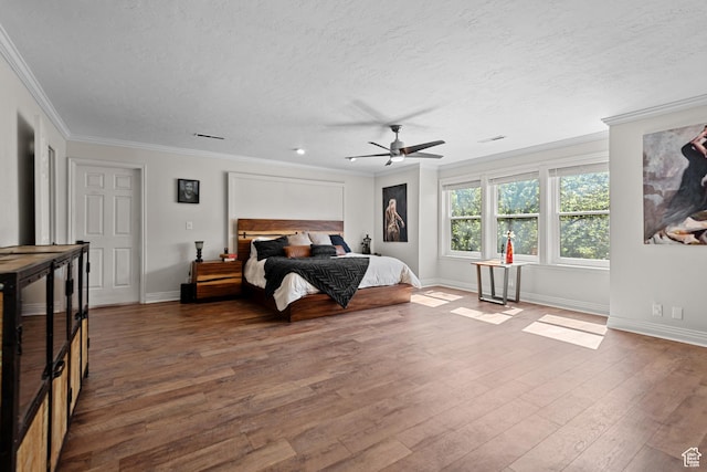 11622 S Worthington Ct E, Sandy, UT 84092 - bedroom featuring crown molding, wood finished floors, a textured ceiling, baseboards, and a ceiling fan