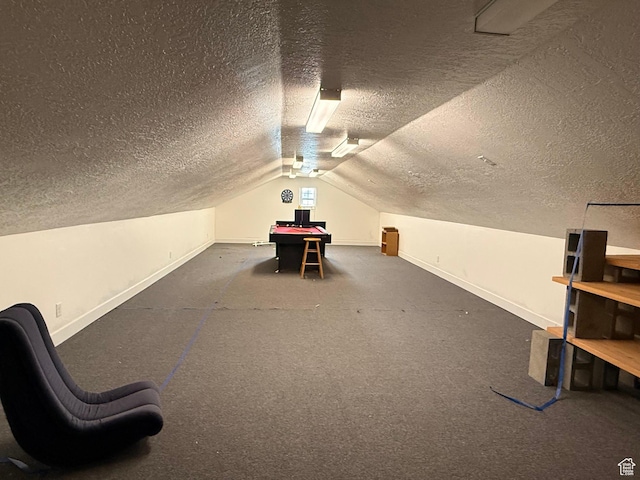 598 W 1620 S, Lehi, UT 84043 - additional living space with baseboards, a textured ceiling, vaulted ceiling, and carpet floors
