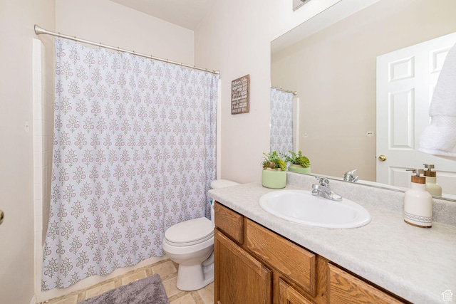 6709 S Empress Ln W, West Jordan, UT 84081 - bathroom featuring vanity, tile patterned floors, toilet, and a shower with shower curtain
