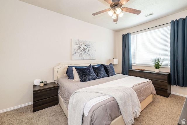 6709 S Empress Ln W, West Jordan, UT 84081 - bedroom featuring baseboards, ceiling fan, light colored carpet, and visible vents
