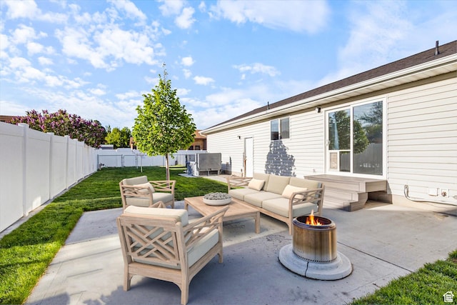 1295 N 190 E, Lehi, UT 84043 - fenced backyard with a patio area and an outdoor living space with a fire pit