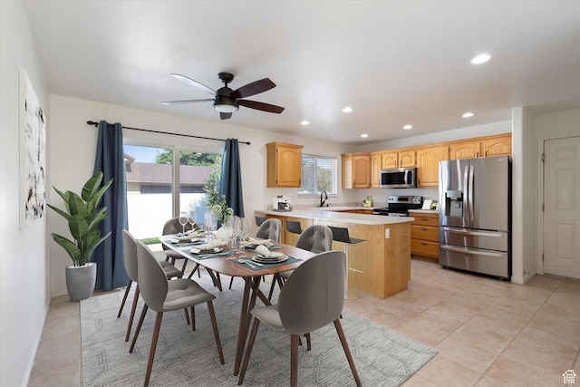 1295 N 190 E, Lehi, UT 84043 - dining area featuring recessed lighting, ceiling fan, and light tile patterned floors