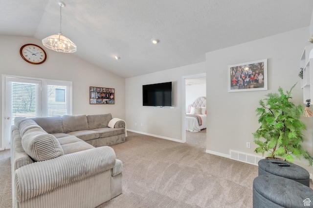 597 E Villager Ln, Midvale, UT 84047 - carpeted living room with baseboards, visible vents, and lofted ceiling