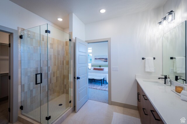 8093 S 615 E, Sandy, UT 84070 - bathroom featuring vanity, recessed lighting, connected bathroom, and a shower stall
