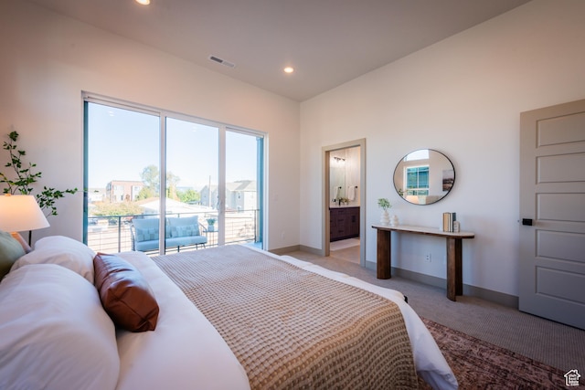 8093 S 615 E, Sandy, UT 84070 - bedroom featuring baseboards, visible vents, access to exterior, and light carpet