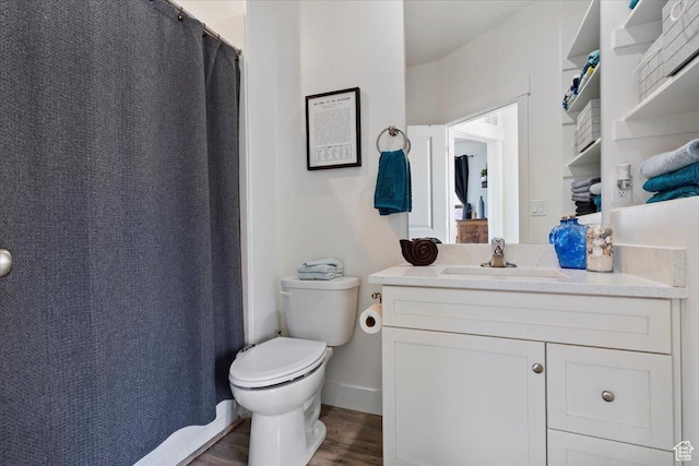6216 W Birch Run Rd S, South Jordan, UT 84009 - bathroom featuring vanity, curtained shower, toilet, and wood finished floors