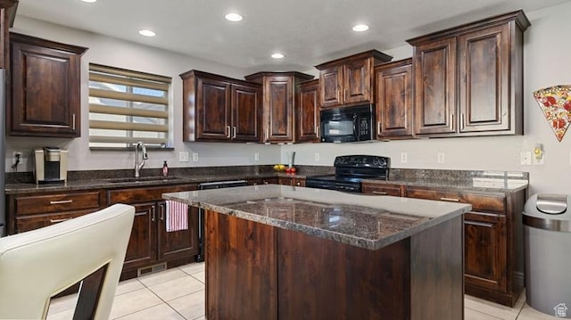 2077 N 1450 W, Clinton, UT 84015 - kitchen featuring light tile patterned flooring, recessed lighting, a sink, and black appliances