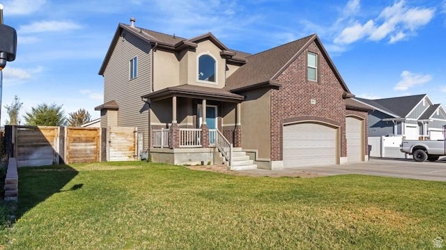 2077 N 1450 W, Clinton, UT 84015 - traditional-style home featuring fence, a front yard, brick siding, an attached garage, and driveway