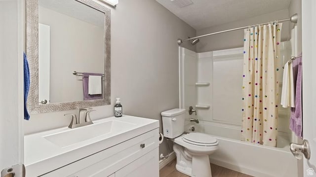 2077 N 1450 W, Clinton, UT 84015 - full bathroom with vanity, visible vents, wood finished floors, toilet, and shower / tub combo