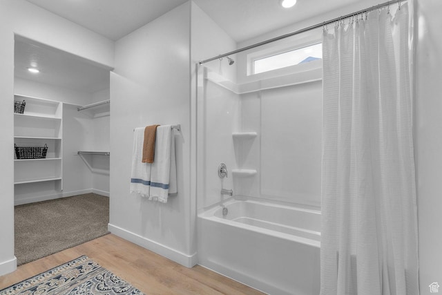 796 N 1860 E Unit 164, Salem, UT 84653 - full bathroom featuring wood finished floors, shower / bath combination with curtain, baseboards, recessed lighting, and a spacious closet