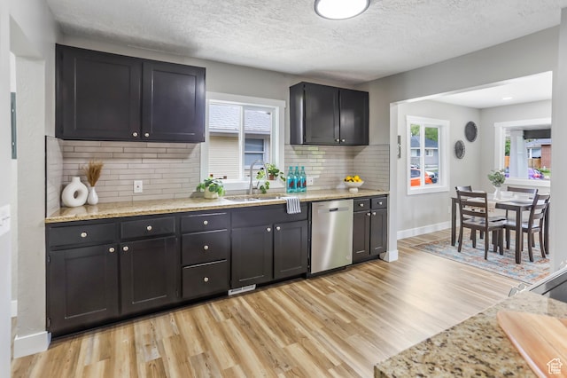 987 S Jefferson Ave E, Ogden, UT 84404 - kitchen with a sink, decorative backsplash, stainless steel dishwasher, and light wood finished floors