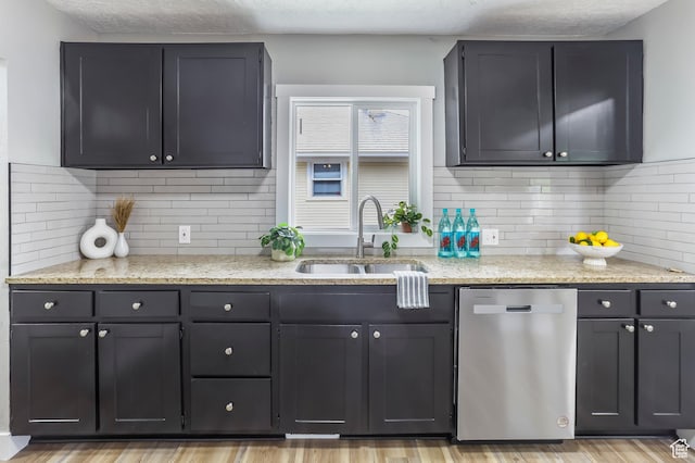 987 S Jefferson Ave E, Ogden, UT 84404 - kitchen featuring a sink, tasteful backsplash, light stone countertops, and dishwasher