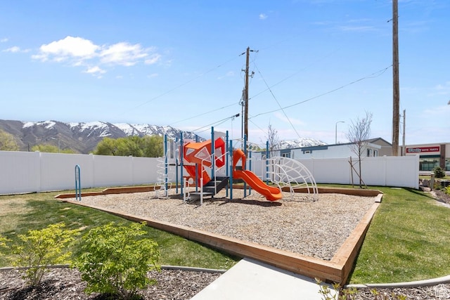 468 W Main St, Santaquin, UT 84655 - community playground with fence, a mountain view, and a yard